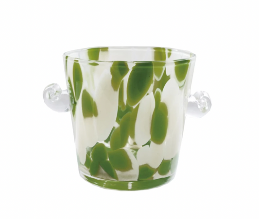 Green, Yellow, and White Confetti Glass Ice Bucket