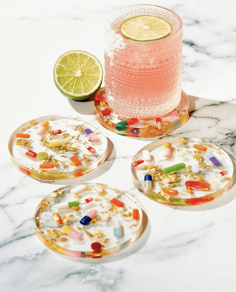 Pills + Gold Coasters