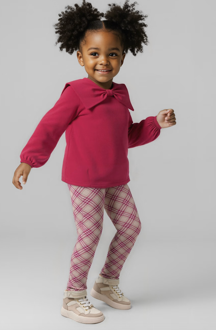 Bow Sweatshirt + Plaid Legging Set