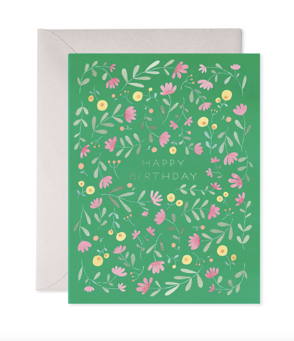 Green Floral Birthday Card