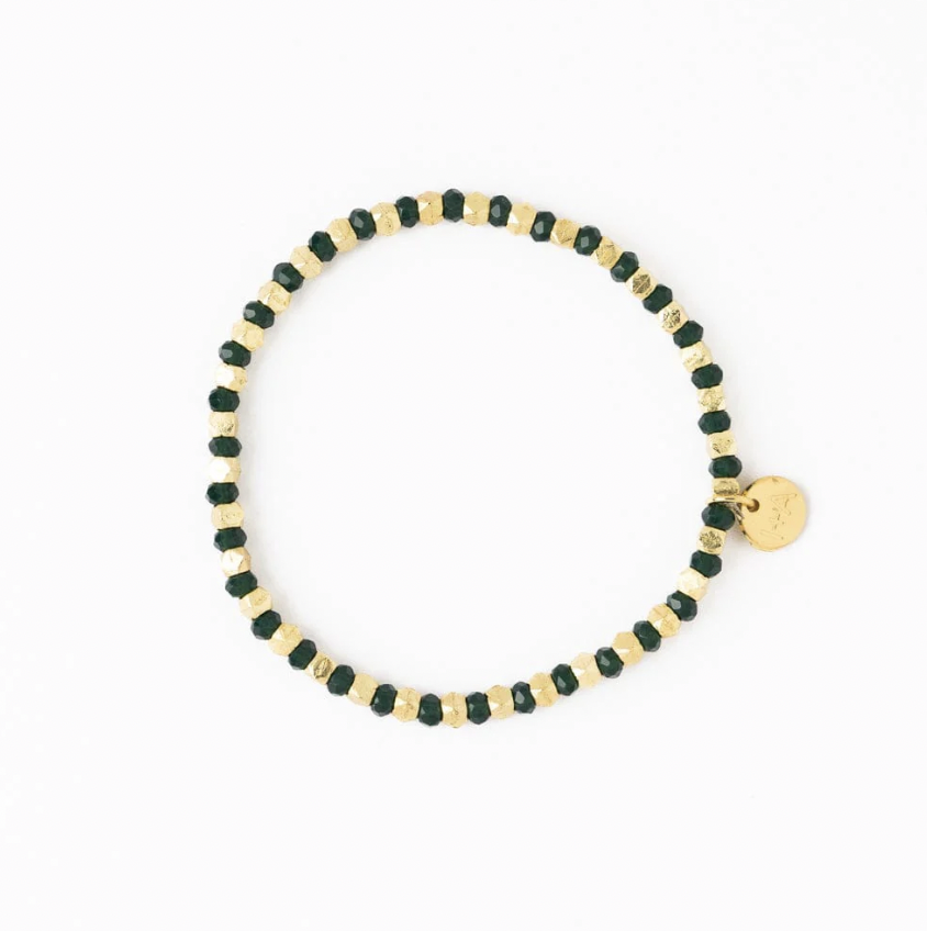 Green + Gold Crystal Stretch Bracelet