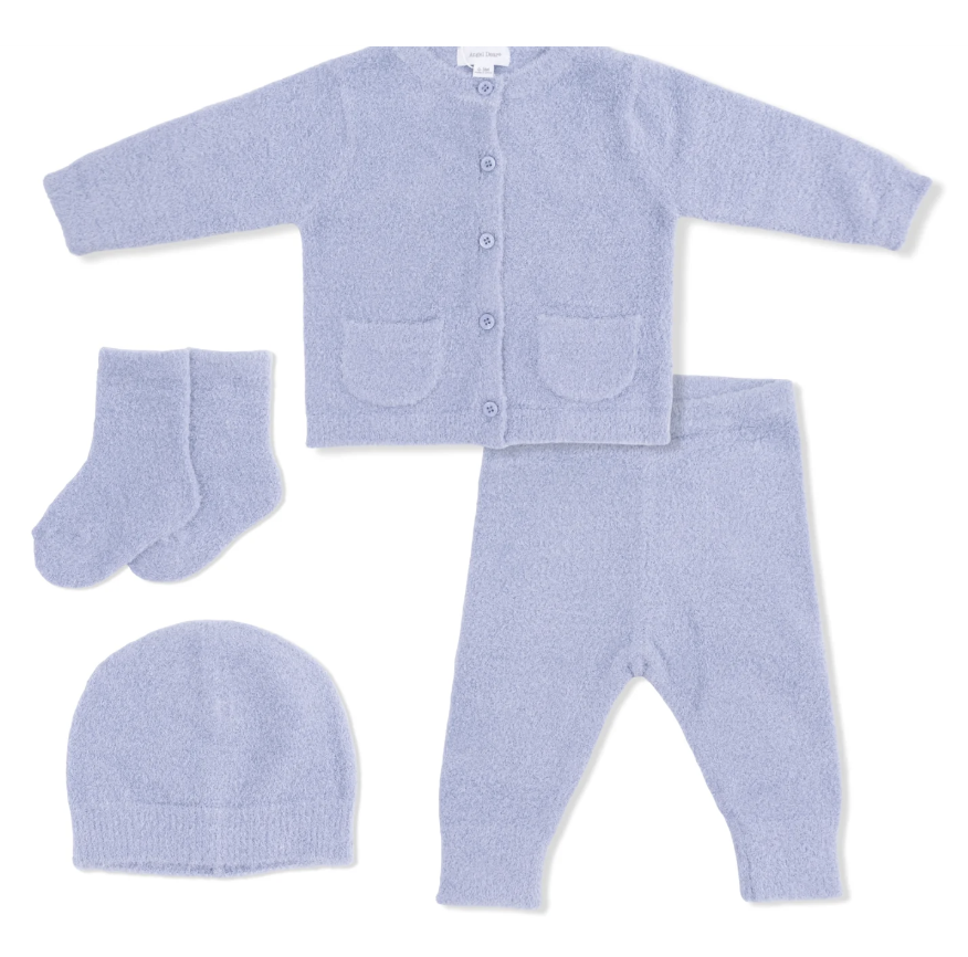 Dusty Blue Chenille Button Down Cardigan 4-Piece Set