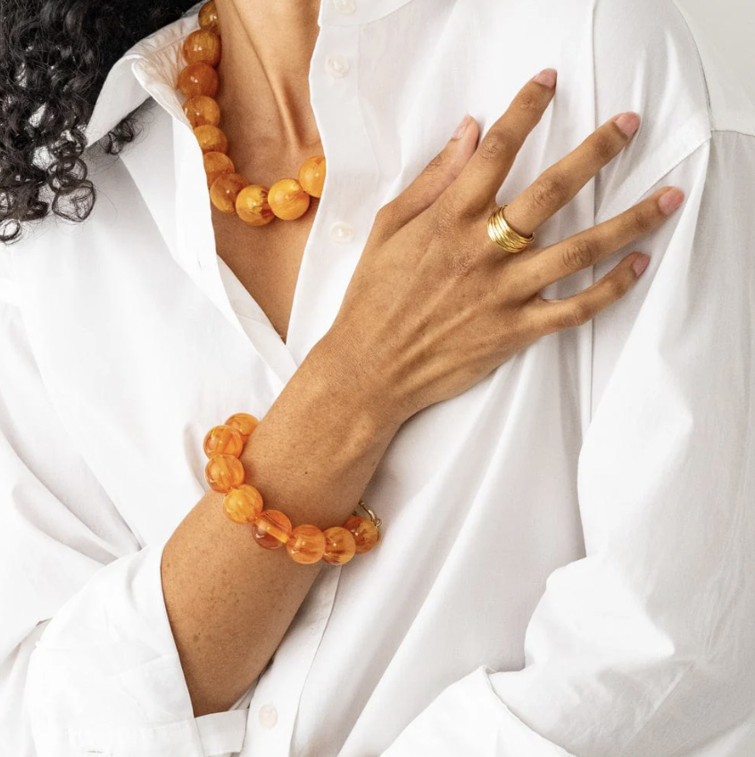 Large Amber Resin Bead Necklace