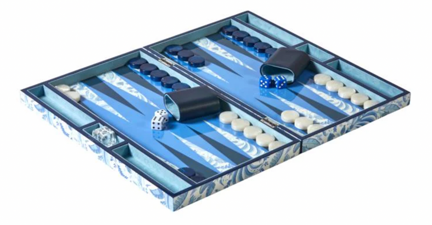 Palm Beach Blue Lacquer Backgammon Set
