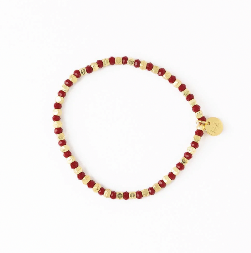 Red + Gold Crystal Stretch Bracelet