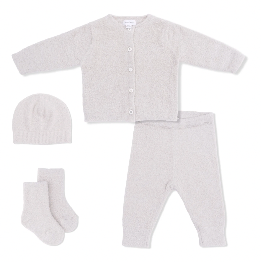 Natural Chenille Button Down Cardigan 4-Piece Set