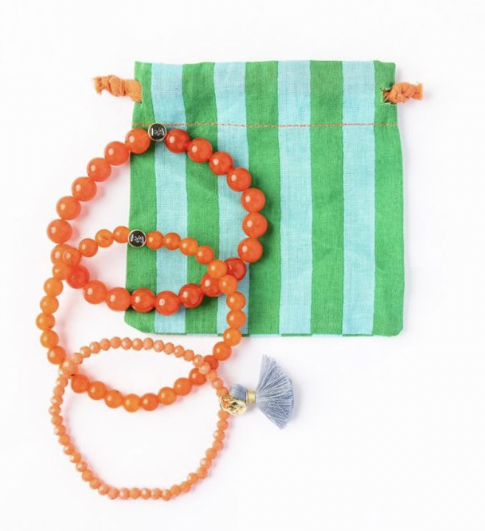 Orange Crystal & Glass Set of Three Bracelets