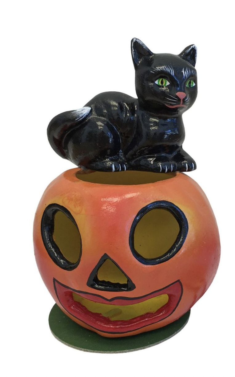 Cat on Pumpkin Candy Container