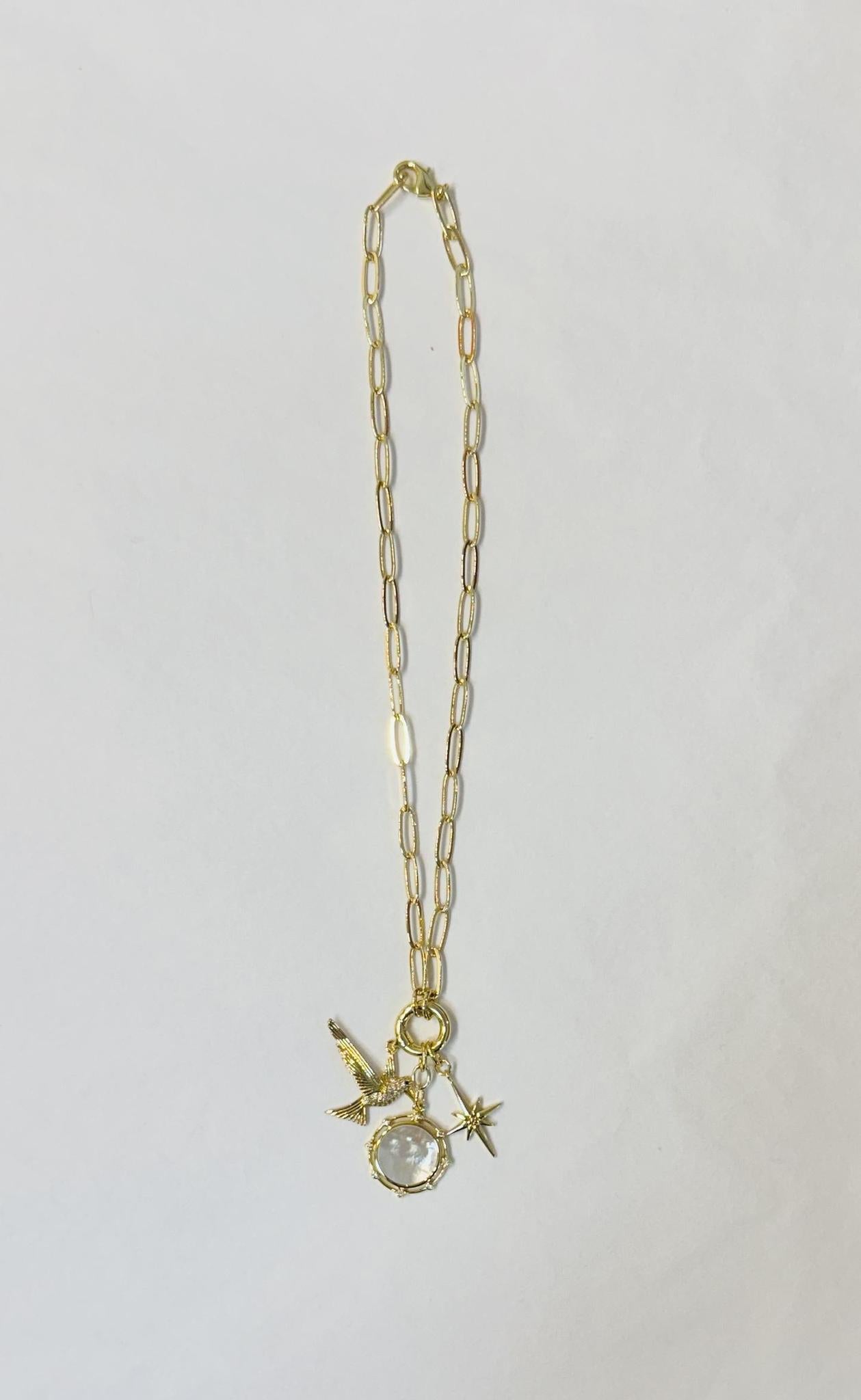 Paperclip Necklace with Three Charms