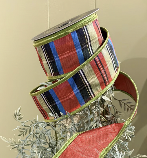Stripe Metallic Dupioni Red/Green Metallic Piping Wired Ribbon