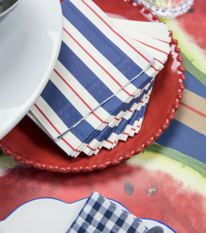 Navy & Red Awning Stripe Cocktail Napkin
