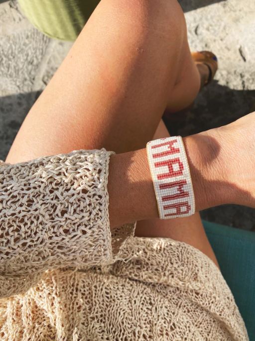 Pink & White Flower Mama Beaded Bracelet