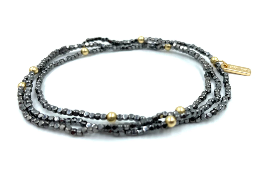 Boho Stack Black Hematite & 14k Gold Filled Beaded Bracelets