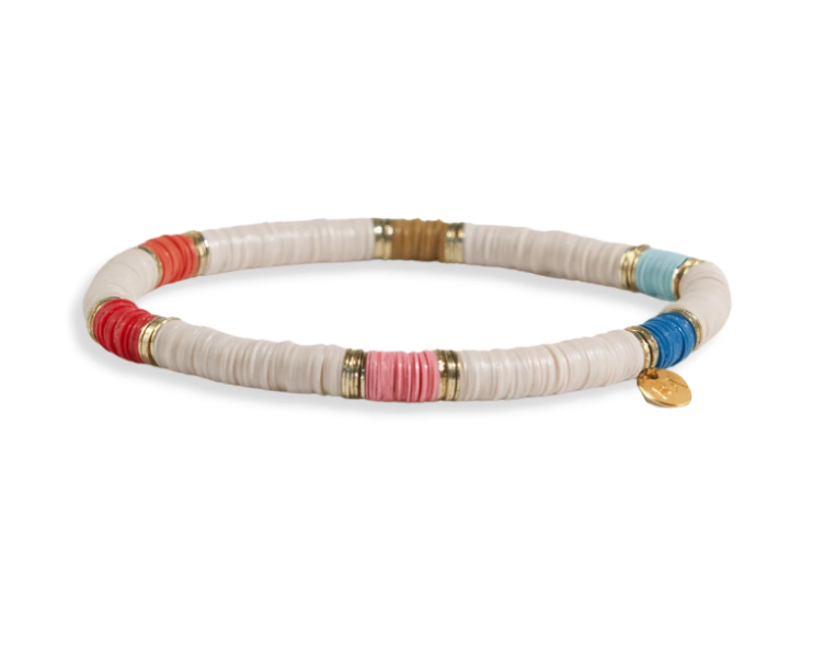 Multicolor Stripe On Cream Stretch Bracelet