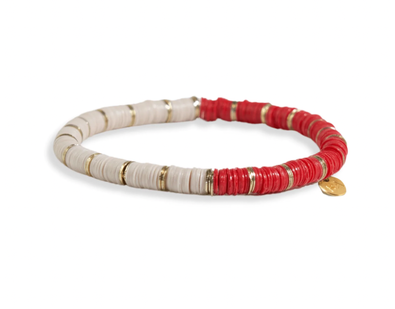 Red Half And Half Color Block Stretch Bracelet
