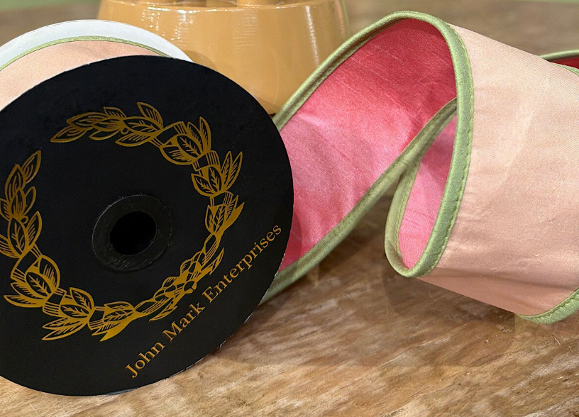 Taffeta Double Dupioni Piping Pink/Green Wired Ribbon