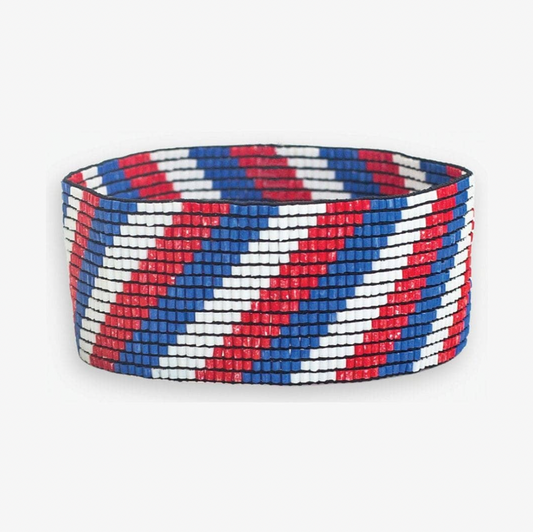 Red, White, & Blue Diagonal Striped Bracelet
