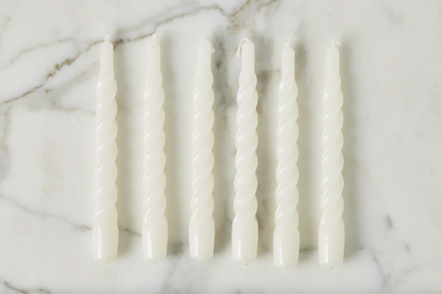 White Lacquered Twisted Taper Candles, Set of 6