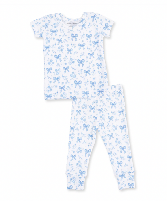 Blue Bows and Flowers Short Sleeve Pajama Set