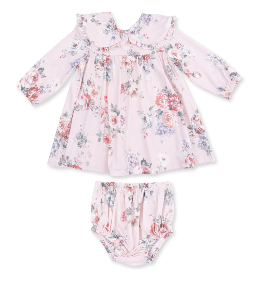 Painterly Rose Bouquets Sofia Dress with Oversize Collar and Bloomer