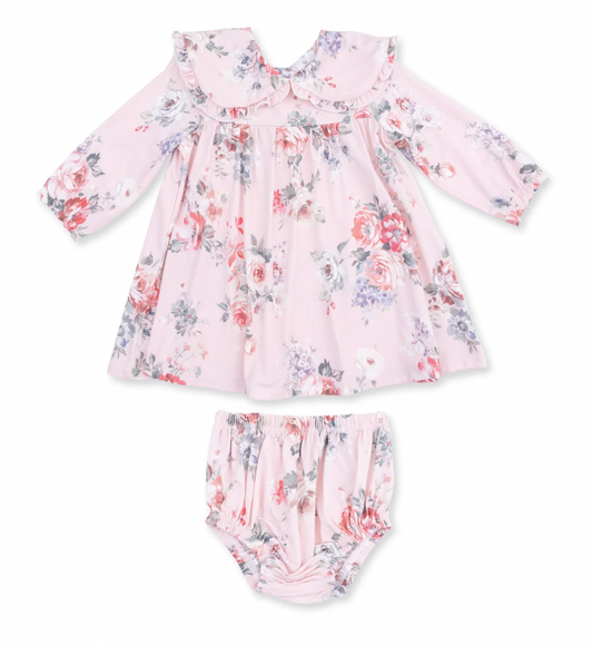 Painterly Rose Bouquets Sofia Dress with Oversize Collar and Bloomer