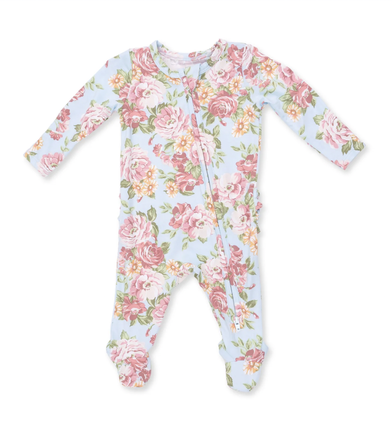 Angeline Floral Ruffle Back Footie