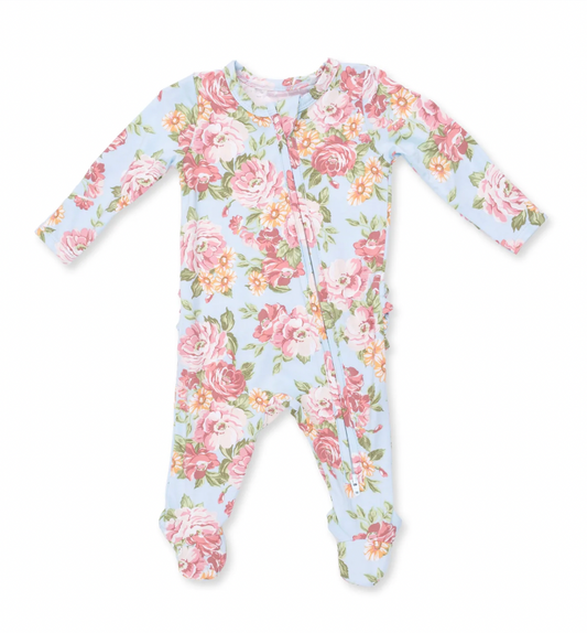 Angeline Floral Ruffle Back Footie