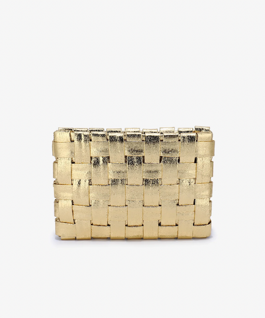 Large Lindy Woven Metallic Gold 3:1 Clutch