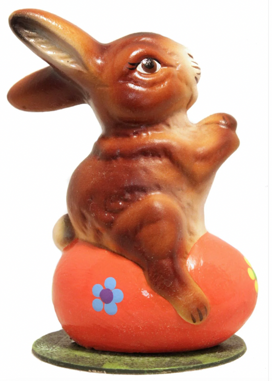 Paper Mache Bunny on Orange Egg