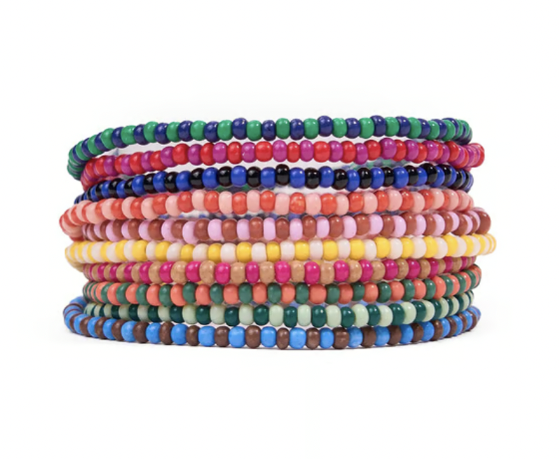 Multicolor Beaded 10 Strand Stretch Bracelets