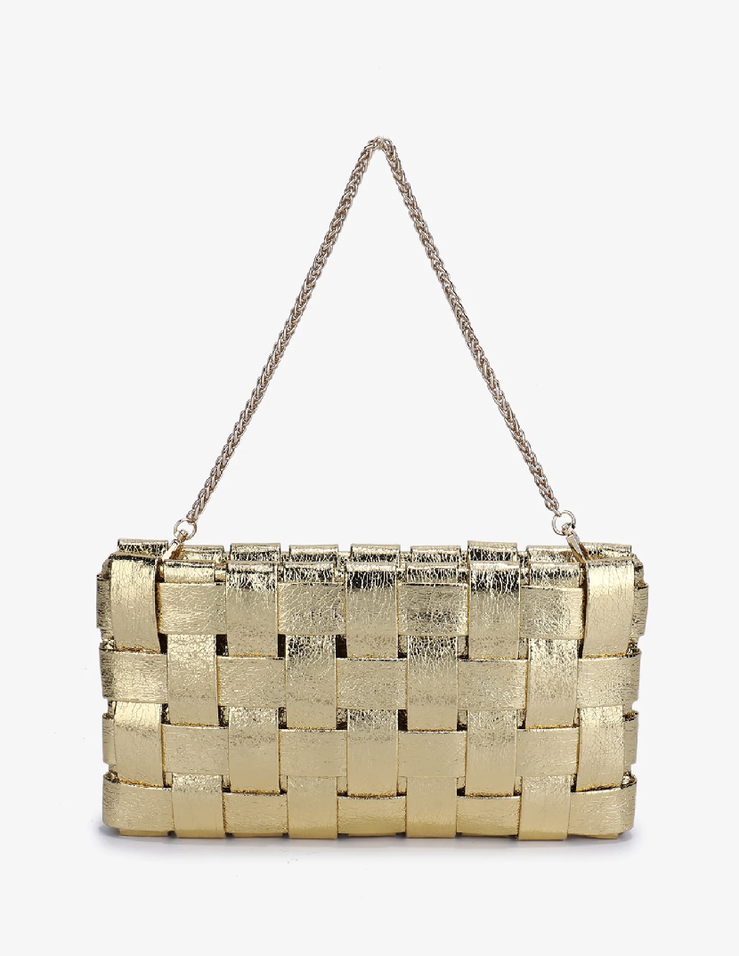 Small Lindy Woven Metallic Gold 3:1 Clutch