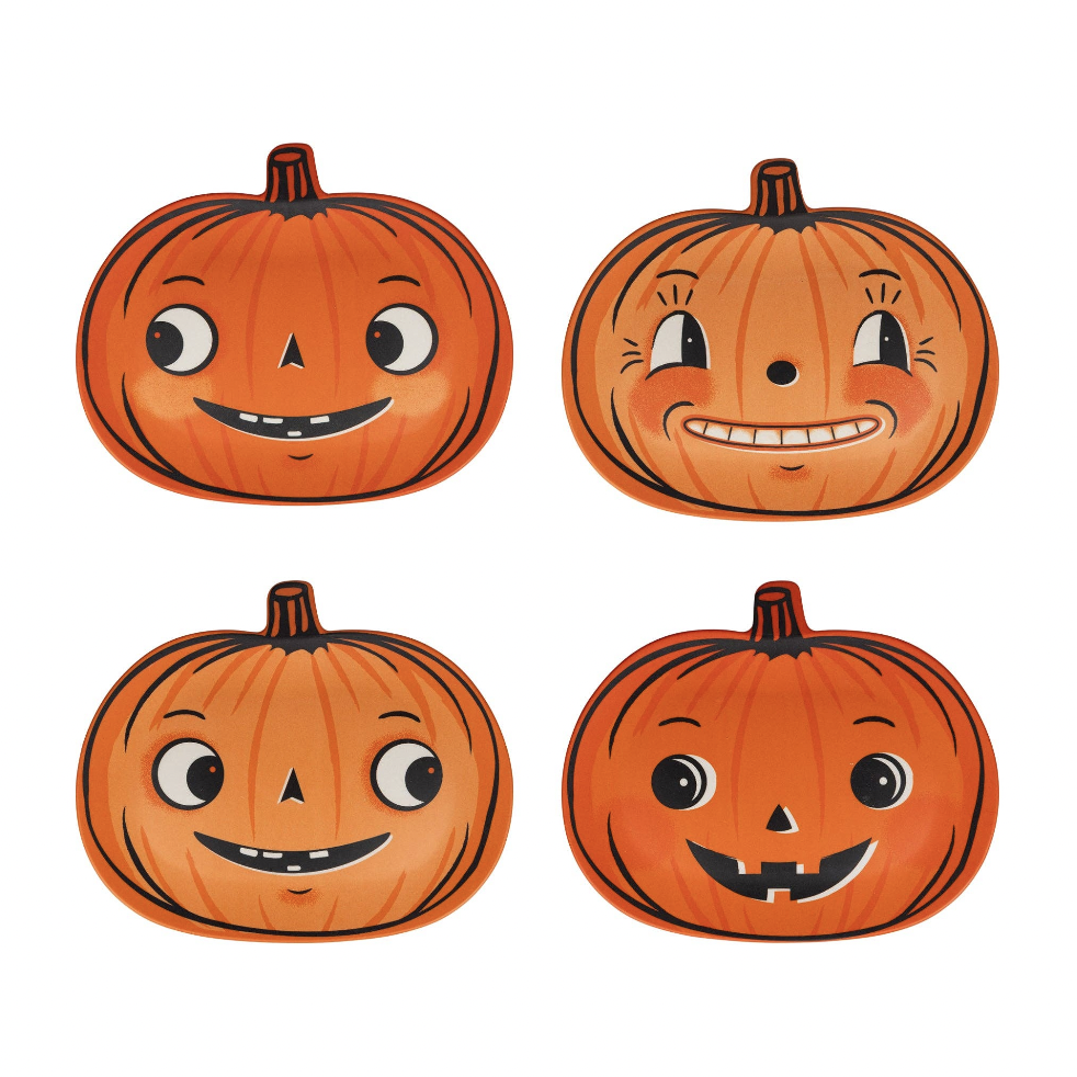 Vintage Pumpkin Bamboo Plates, Set of 4