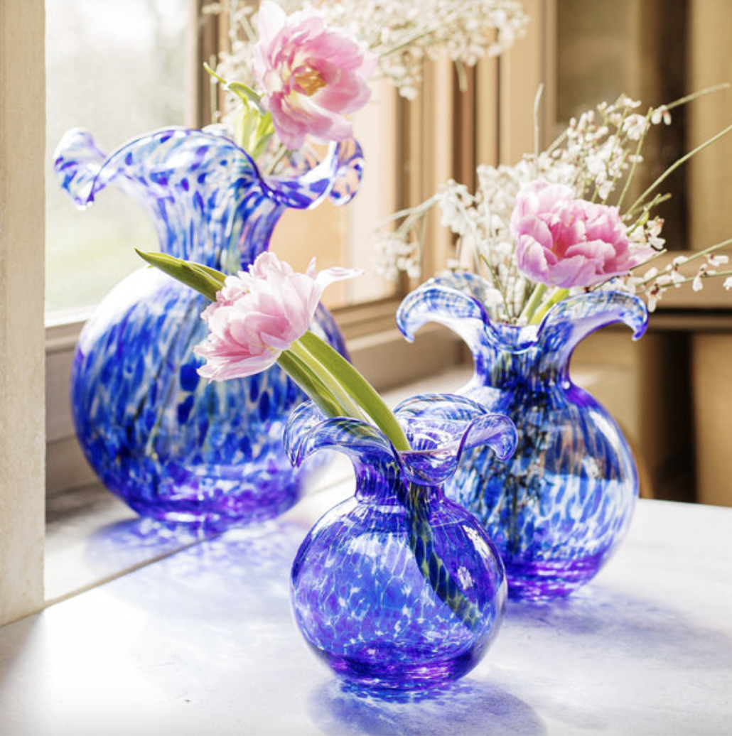 Hibiscus Glass Cobalt Tortoiseshell Medium Fluted Vase