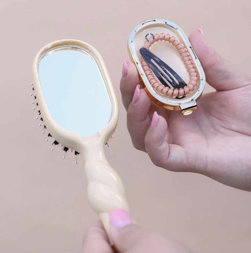 Tan Mini Boar Bristle Hair Brush