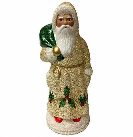 White Gold Holly Paper Mache Candy Container