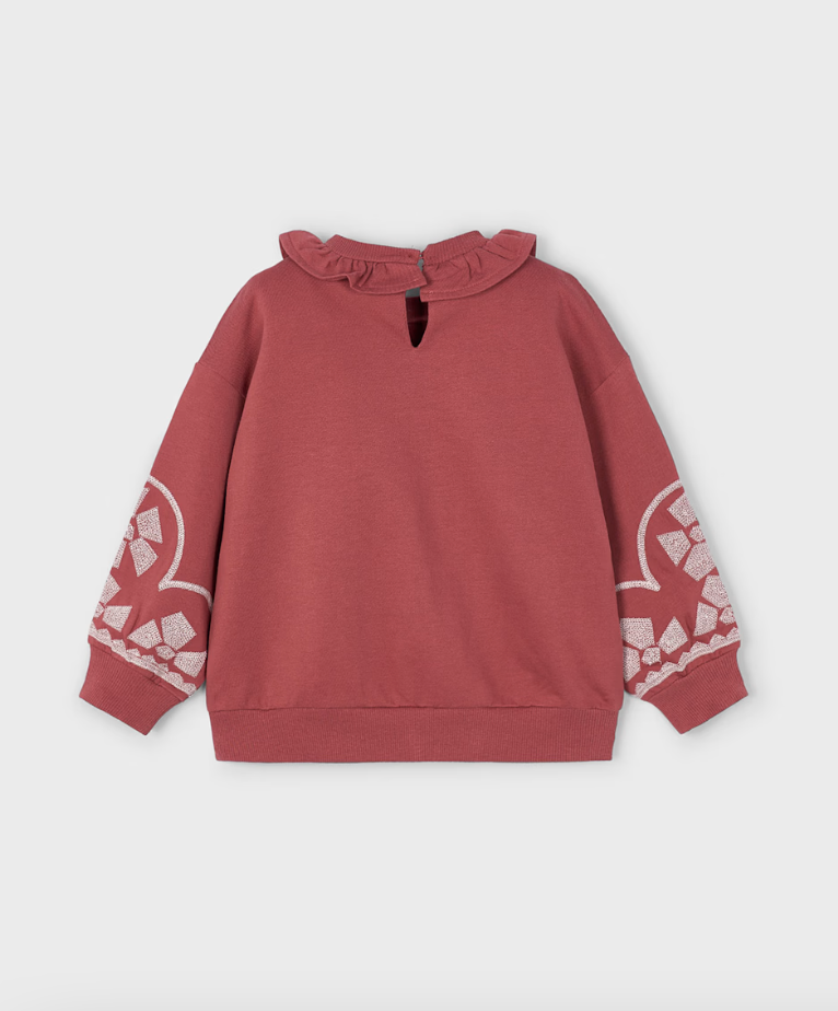 Sweatshirt with Ruffle Collar + Embroidered Sleeves