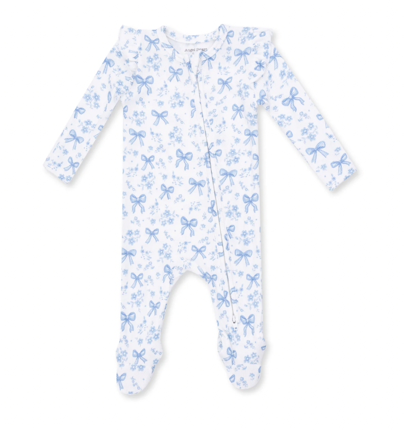 Blue Bows + Flowers Ruffle Footie