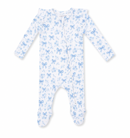 Blue Bows + Flowers Ruffle Footie