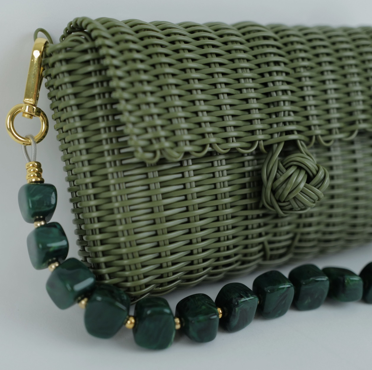 Clutch in Olive with Malachite Stone Strap