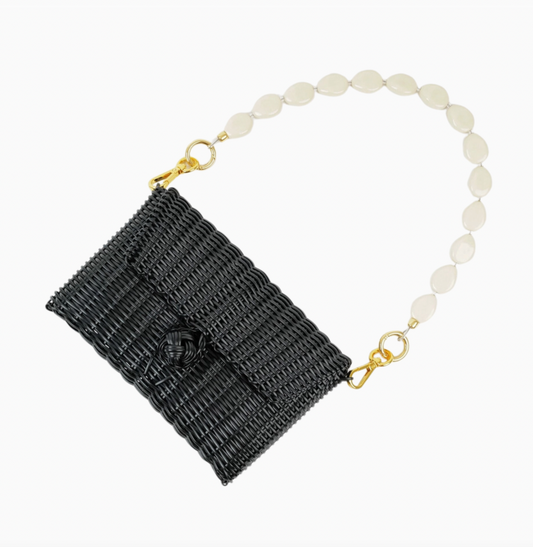 Clutch in Black with Ivory Stone Strap