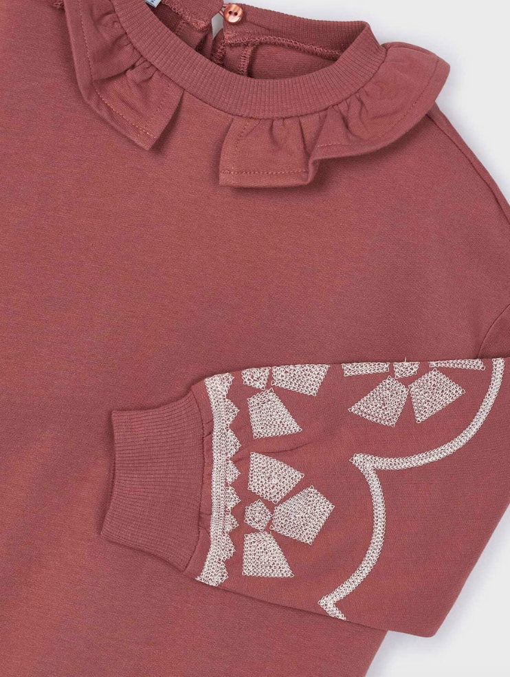 Sweatshirt with Ruffle Collar + Embroidered Sleeves