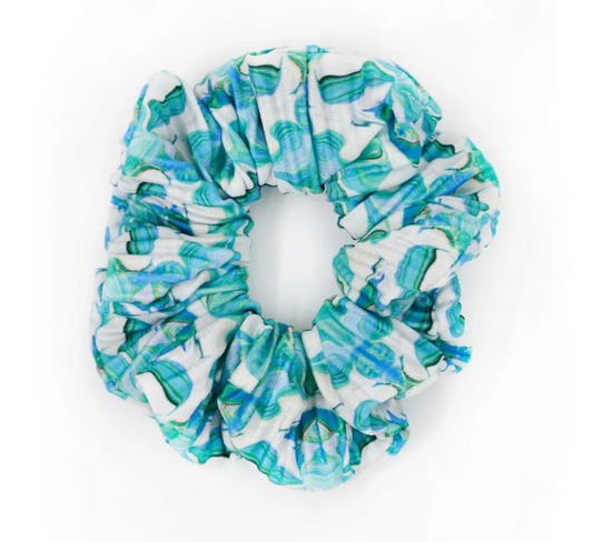 Fern Blue Pleated Scrunchie