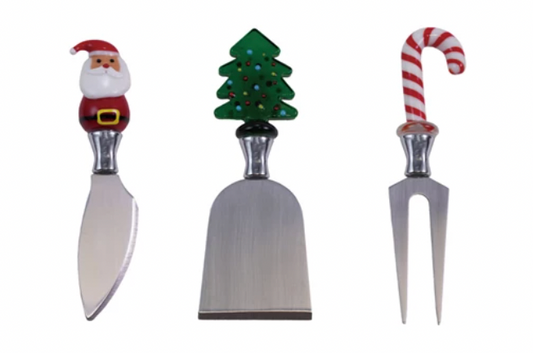 Hand-Blown Glass Holiday Icon Handle Cheese Knives
