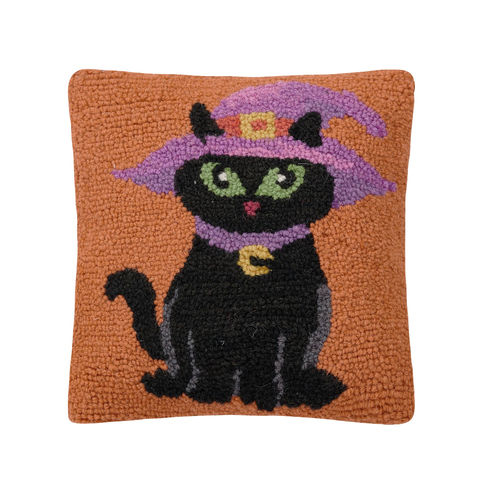Black Witch Cat Hook Pillow