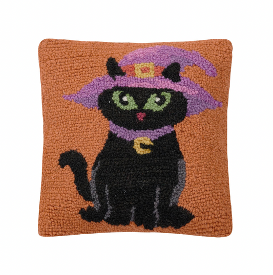 Black Witch Cat Hook Pillow