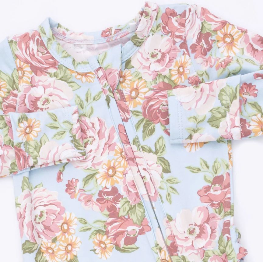 Angeline Floral Ruffle Back Footie