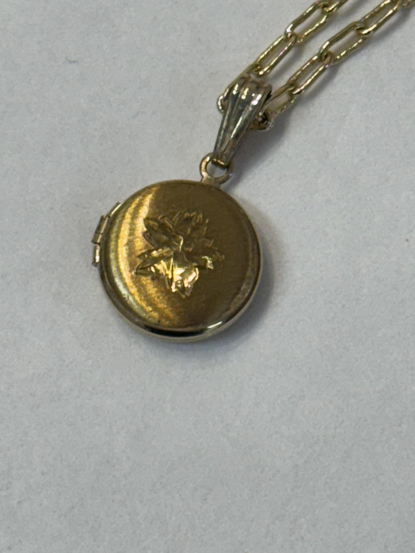Antique Round Locket on Dainty Paperclip Necklace