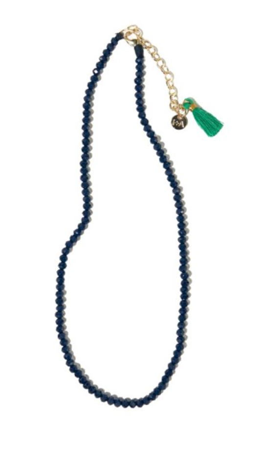 Navy Crystal Necklace with Kelly Green Tasse;