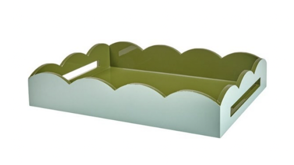 Eau de Nil/Khaki Green Medium Lacquered Scallop Serving Tray