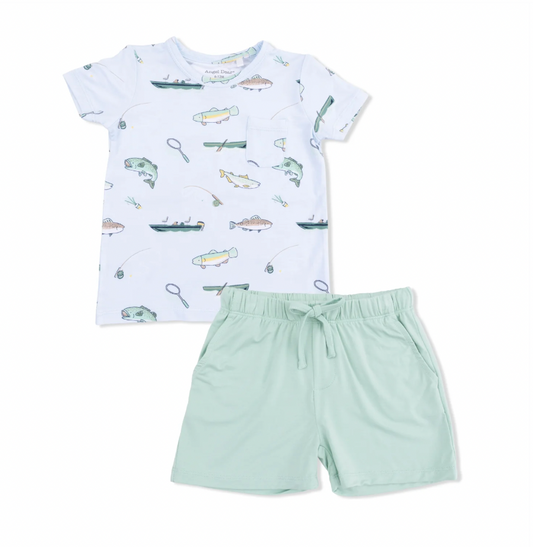 Fishing Crew Neck Tee + Casual Short Set